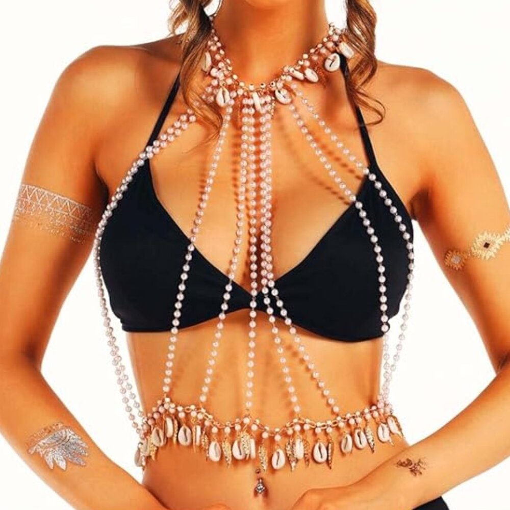 Pearl Body Chain Shell Bra OZ NEW